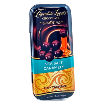 Chocolate Lover's Sea Salt Caramels in Dark Chocolate - 3oz tin