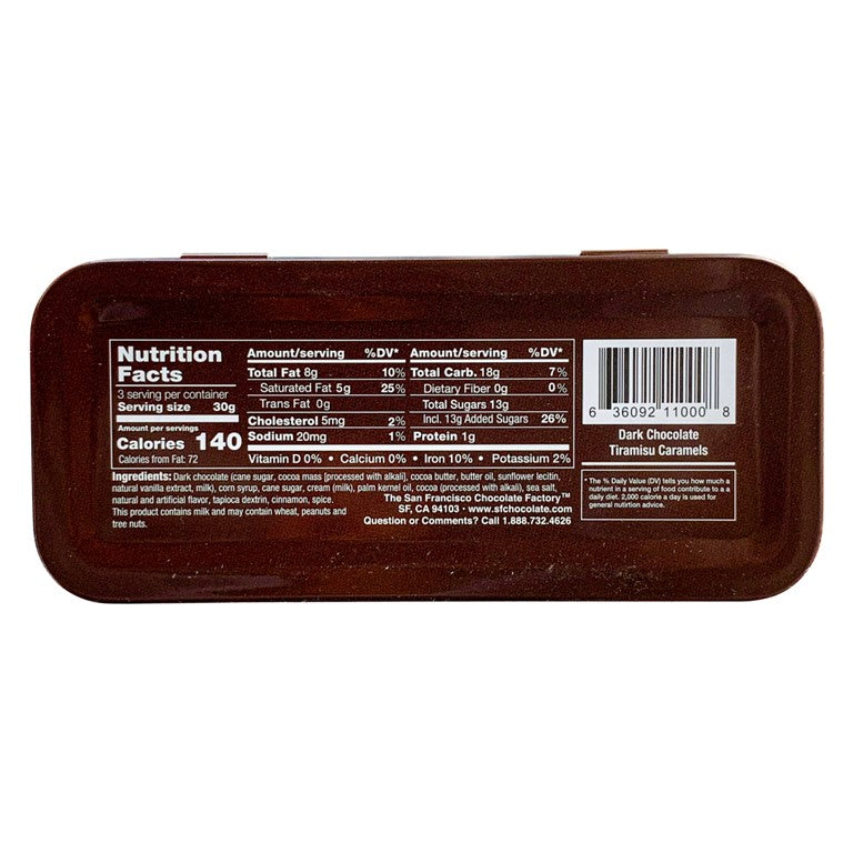 Chocolate Lover's Tiramisu Caramels in Dark Chocolate - 3oz tin