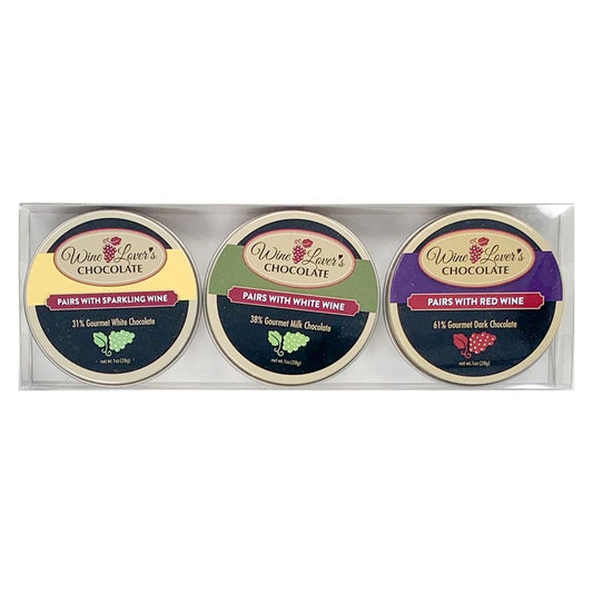 Wine Lover´s Chocolate Red Wine, White Wine and Sparkling Wine – 1oz Tin Pairing Collection