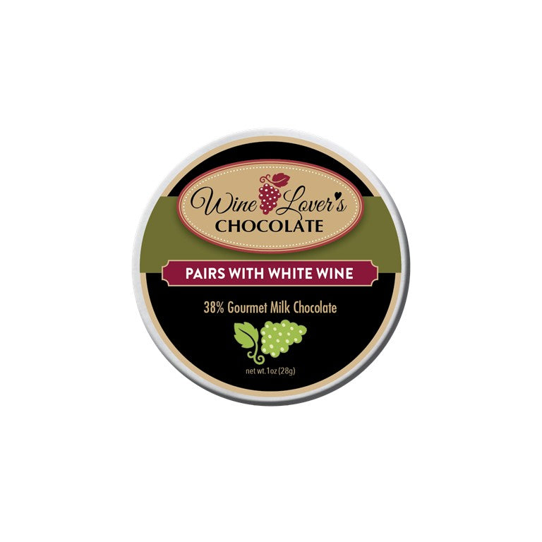 Wine Lover's Chocolate Mini - 38% Cocoa Milk Chocolate (pairs with White Wine) - 1oz tin