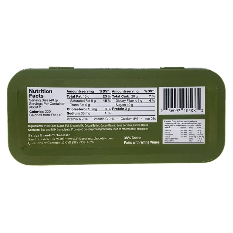Wine Lover's Chocolate - 38% Milk Chocolate (pairs with White Wines) - 3 oz tin