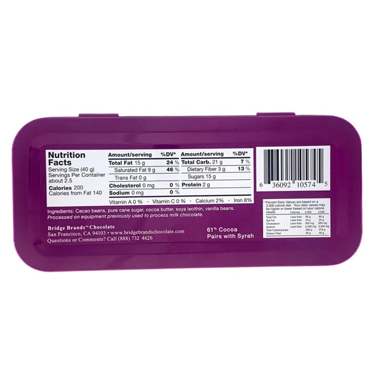 Wine Lover's Chocolate - 61% Cocoa Dark Chocolate (pairs with Syrah) - 3 oz tin