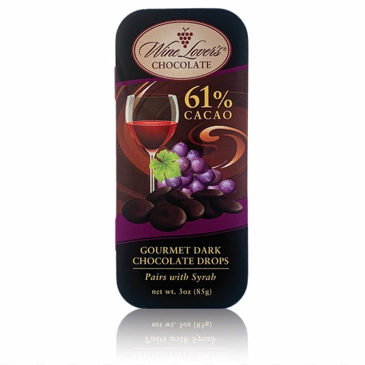 Wine Lover's Chocolate - 61% Cocoa Dark Chocolate (pairs with Syrah) - 3 oz tin