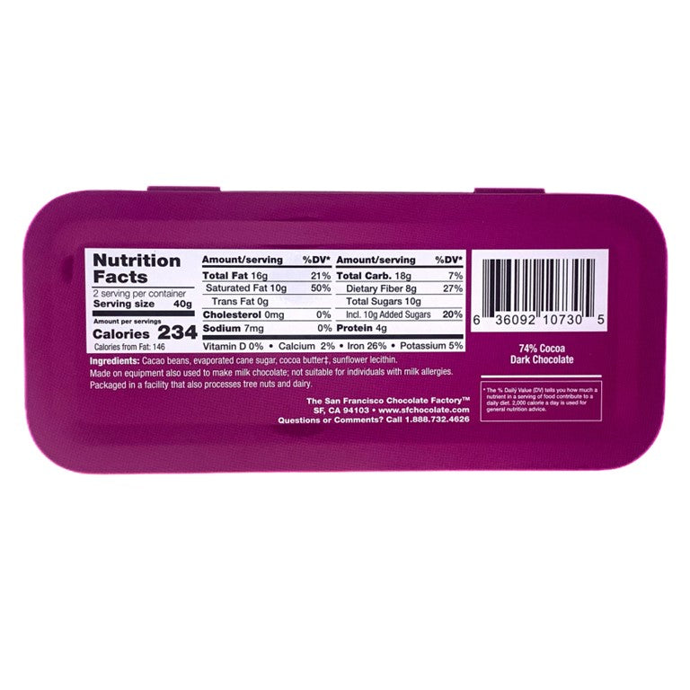 Wine Lover's Chocolate - 74% Cocoa Dark Chocolate (pairs with Merlot) - 3oz tin