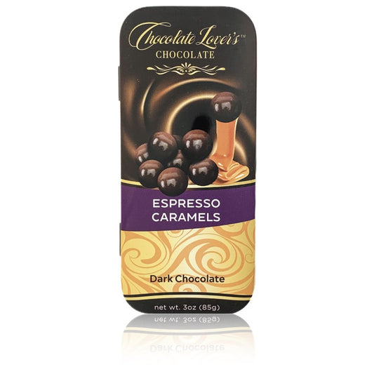 Chocolate Lover's Espresso Caramels in Dark Chocolate - 3oz tin