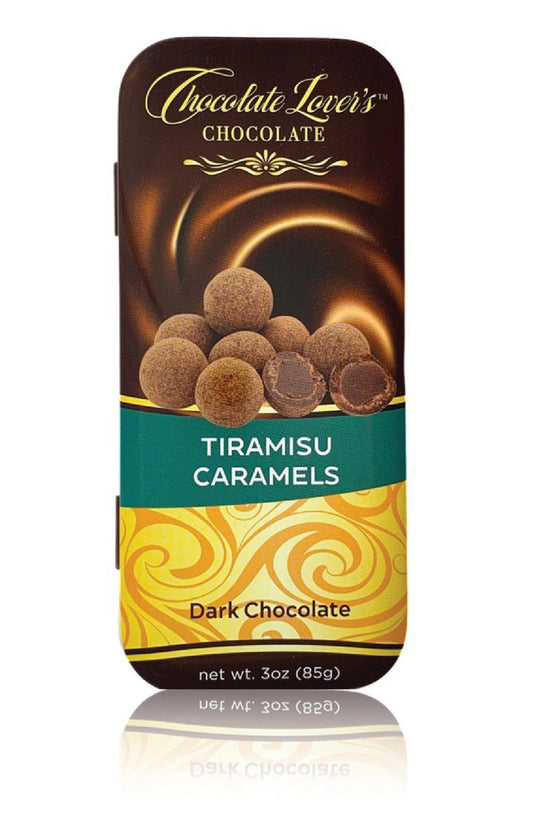 Chocolate Lover's Tiramisu Caramels in Dark Chocolate - 3oz tin